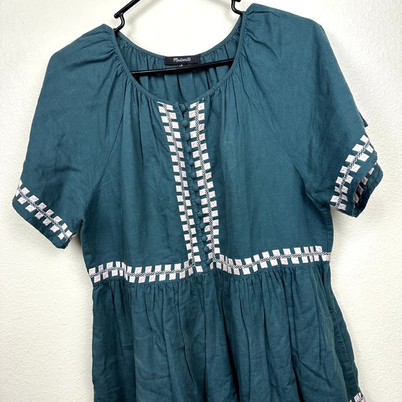 Madewell Embroidered Linen-Blend Flutter-Sleeve Mini Dress Small - Picture 3 of 7